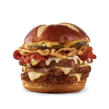 Pretzel Bacon Pub Triple Cheeseburger